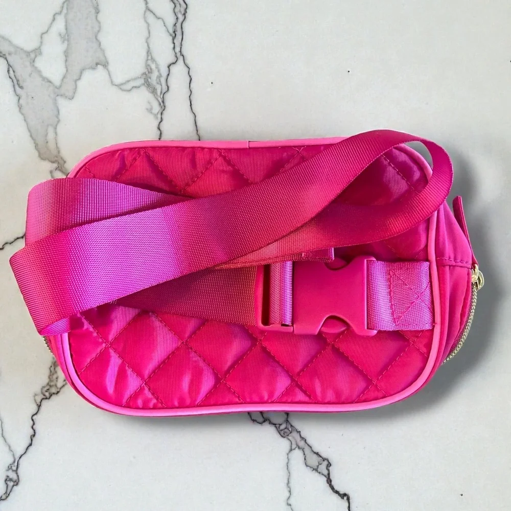 Juicy Couture Neon Pink‎ Quilted Nylon Belt Bag Gold HW Fanny Pack Crossbody NEW